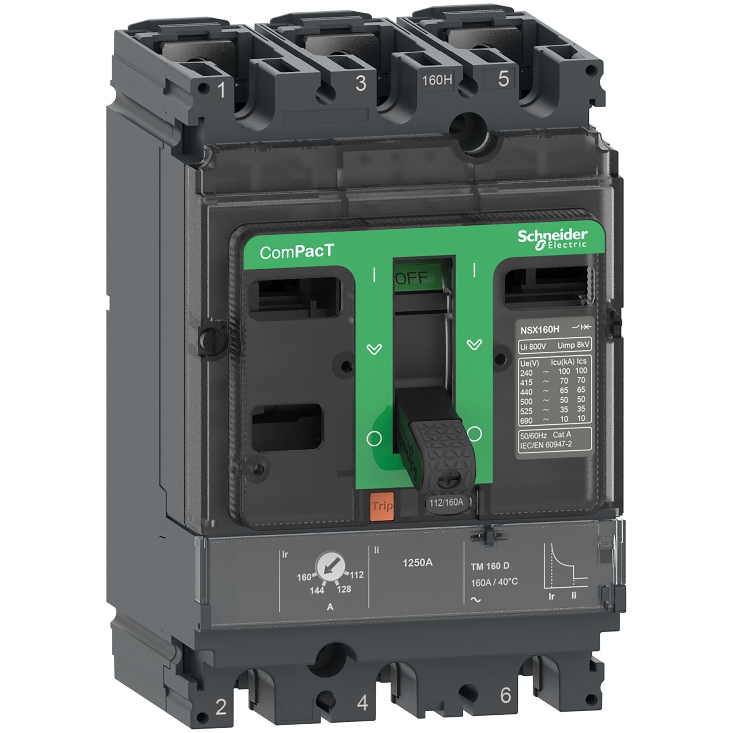 Picture of Circuit breaker, ComPacT NSX100N, 50kA/415VAC, 3 poles, TMD trip unit 80A