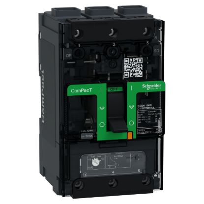 Picture of Circuit breaker, ComPacT NSXm 160B, 25kA/415VAC, 3 poles, TMD trip unit 100A, EverLink lugs