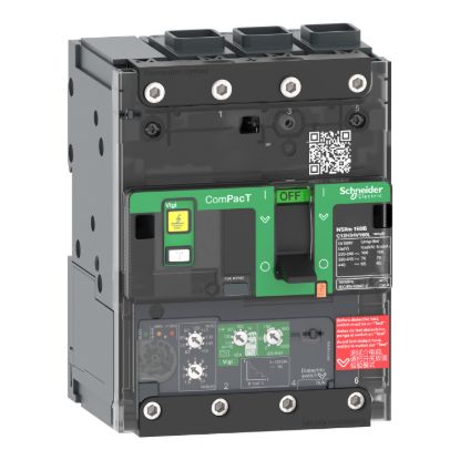 Picture of Circuit breaker, ComPacT NSXm 160E, 16kA/415VAC, 3 poles, MicroLogic 4.1 trip unit 100A, EverLink lugs