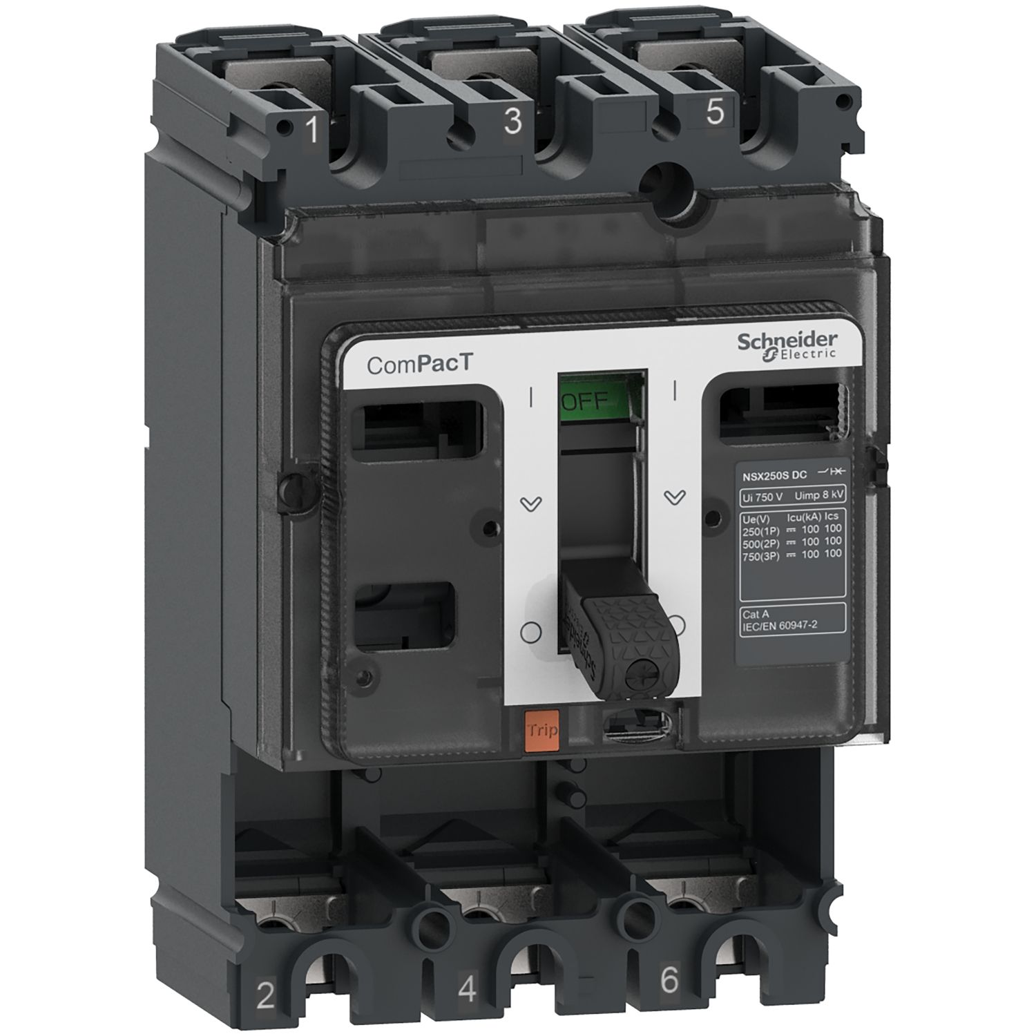 Picture of Circuit breaker basic frame, ComPacT NSX160F DC, 36kA/750VDC, 3 poles, 160A frame rating, without trip unit