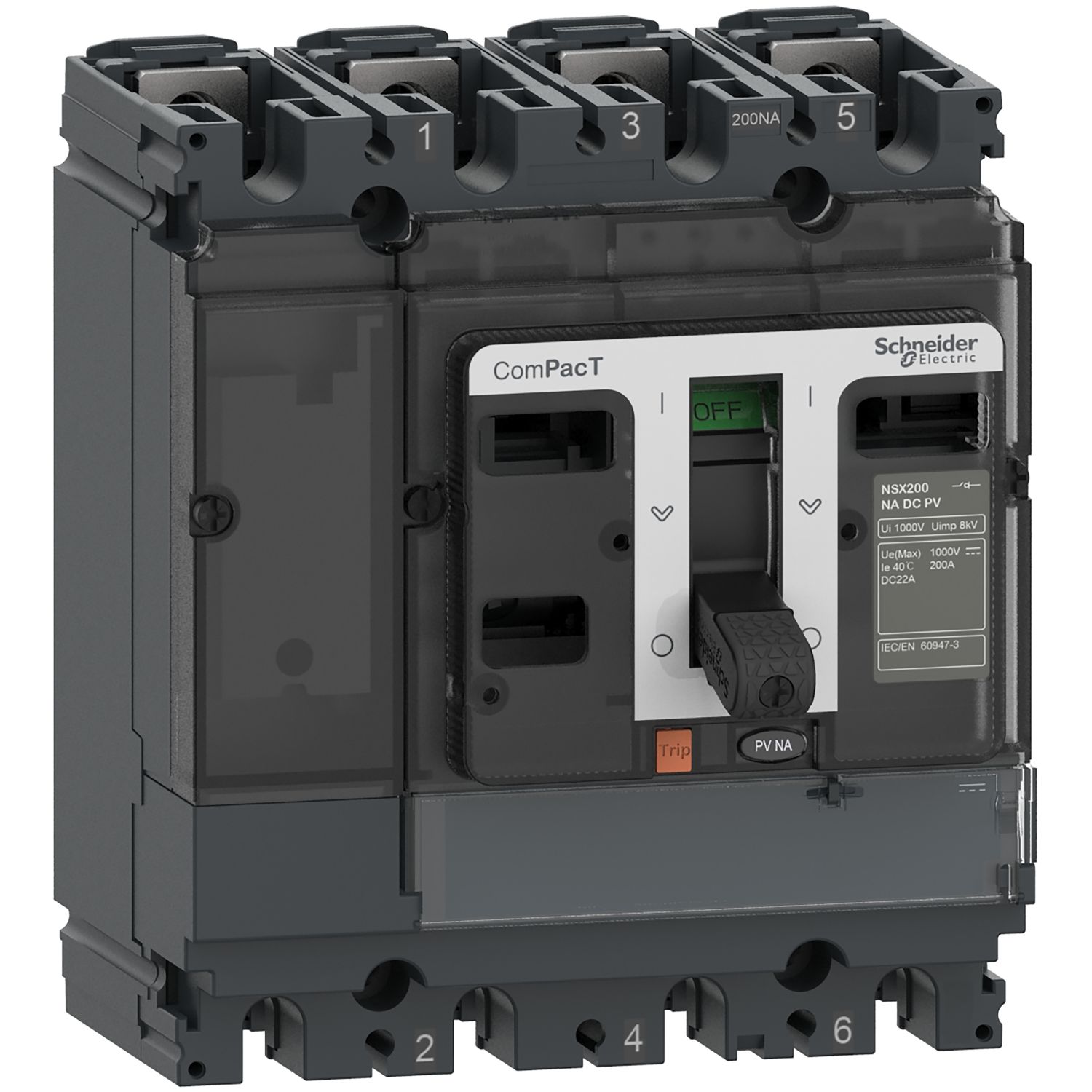 Picture of Switch disconnector, ComPacT NSX200NA DC PV, 4 poles, fixed, 200A rating, 1000V