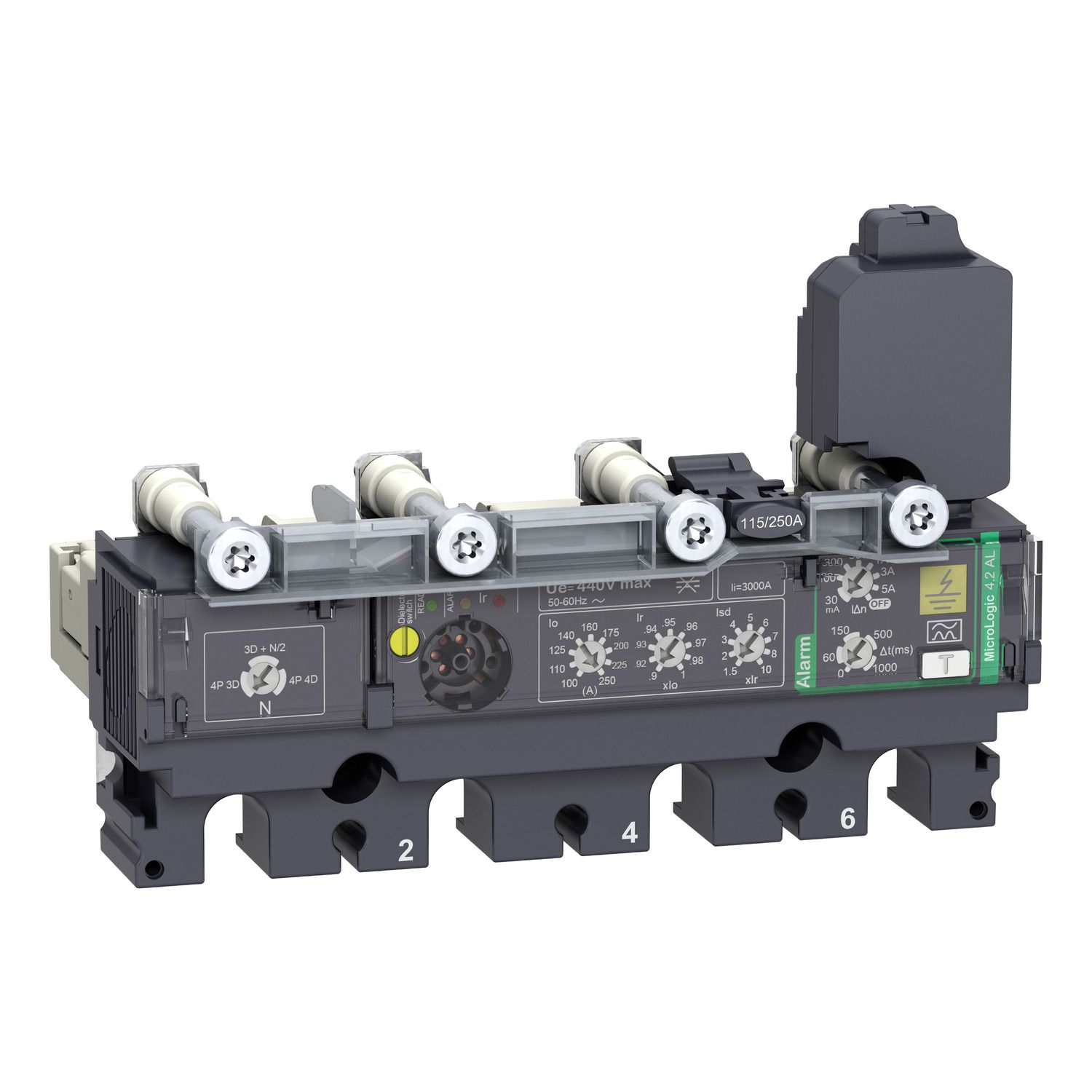 Picture of Trip unit MicroLogic Vigi 4.2AL, ComPacT NSX250, 4 poles, electronic basic protections, earth leakage alarm, 250A