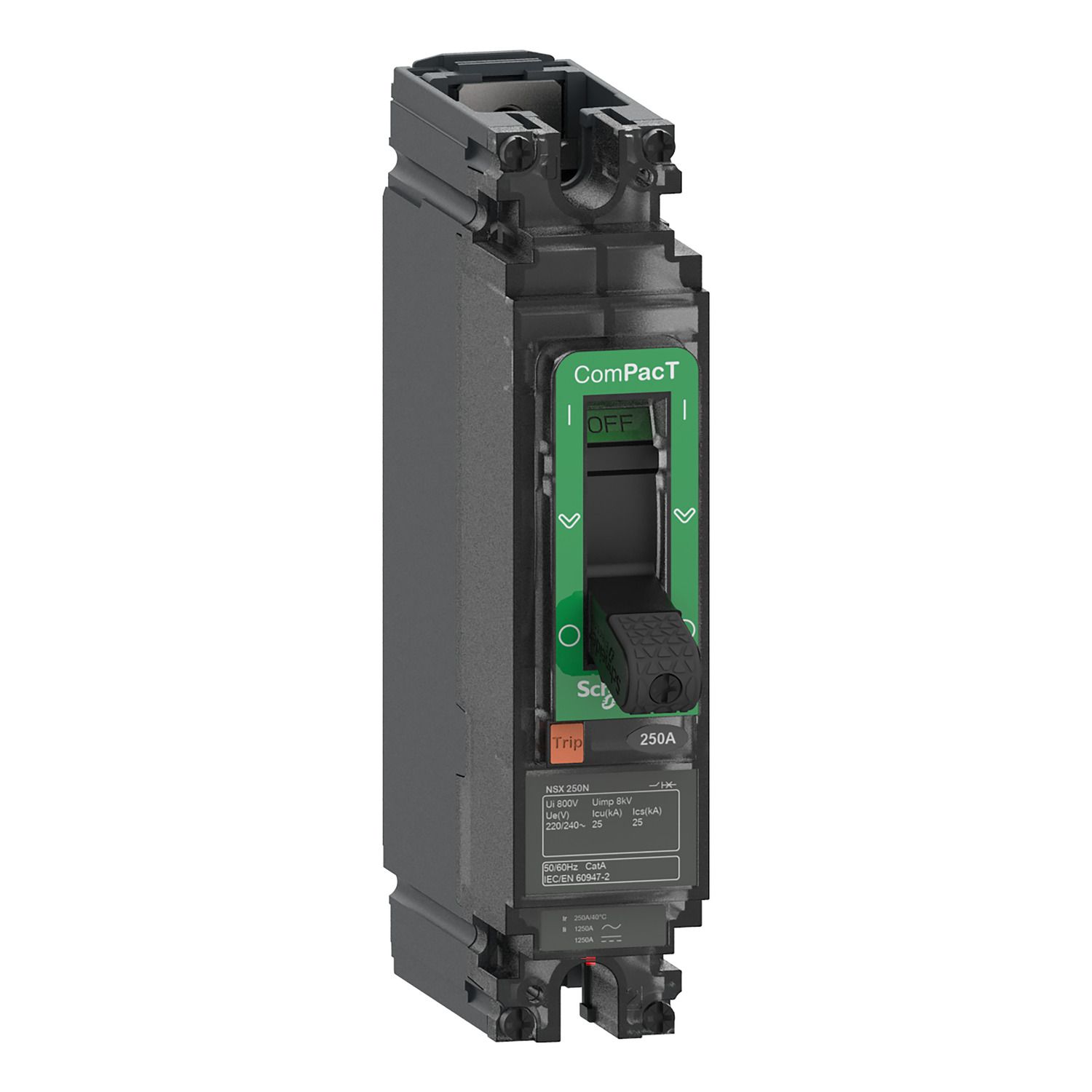 Picture of Circuit breaker, ComPacT NSX250N AC, 25kA/240VAC, 1 pole, TMD trip unit 160A