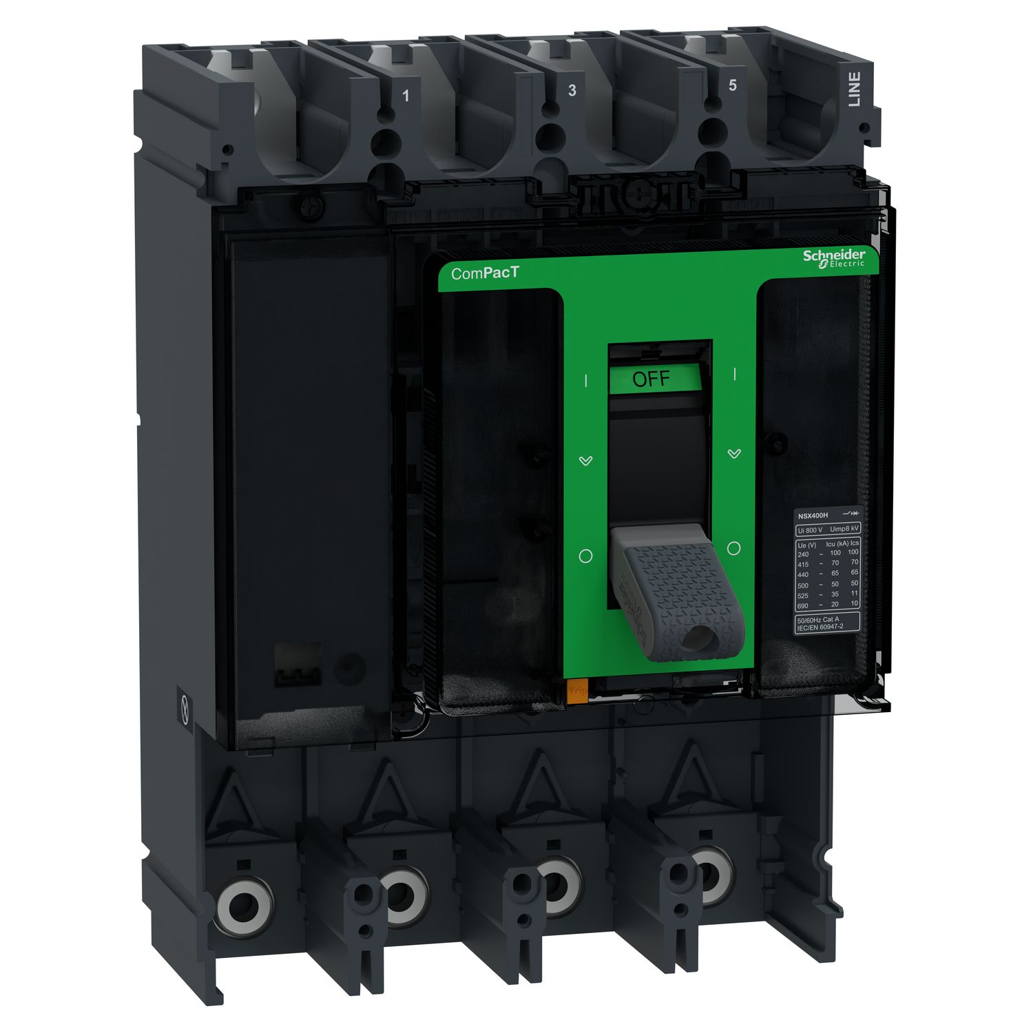 Picture of Circuit breaker basic frame, ComPacT NSX400H, 70kA/415VAC, 4 poles, 400A frame rating, without trip unit
