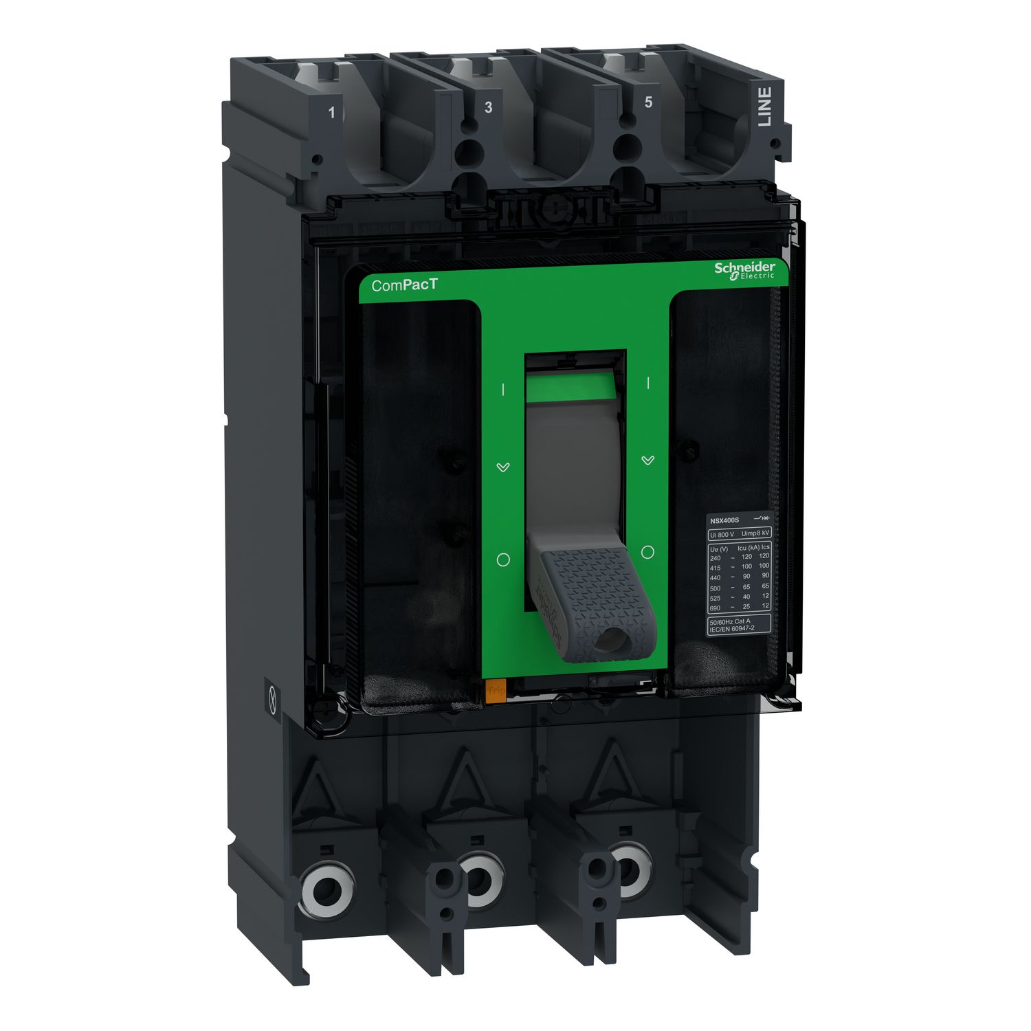 Picture of Circuit breaker basic frame, ComPacT NSX400S, 100kA/415VAC, 3 poles, 400A frame rating, without trip unit