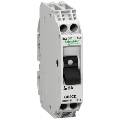 Picture of Circuit breaker, TeSys GB2, 1P+N, 2A, Icu 15kA at 240V, Thermal magnetic, DIN rail mounted