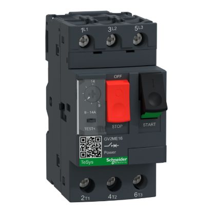 Picture of Motor circuit breaker, TeSys GV2, TeSys Deca, 3P, 9 to 14A, thermal magnetic, screw clamp terminals, button control