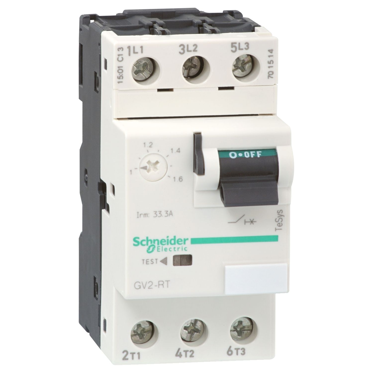 Picture of Motor circuit breaker, TeSys GV2, TeSys Deca,3P,9-14A,thermal magnetic,screw clamp terminals,toggle handle