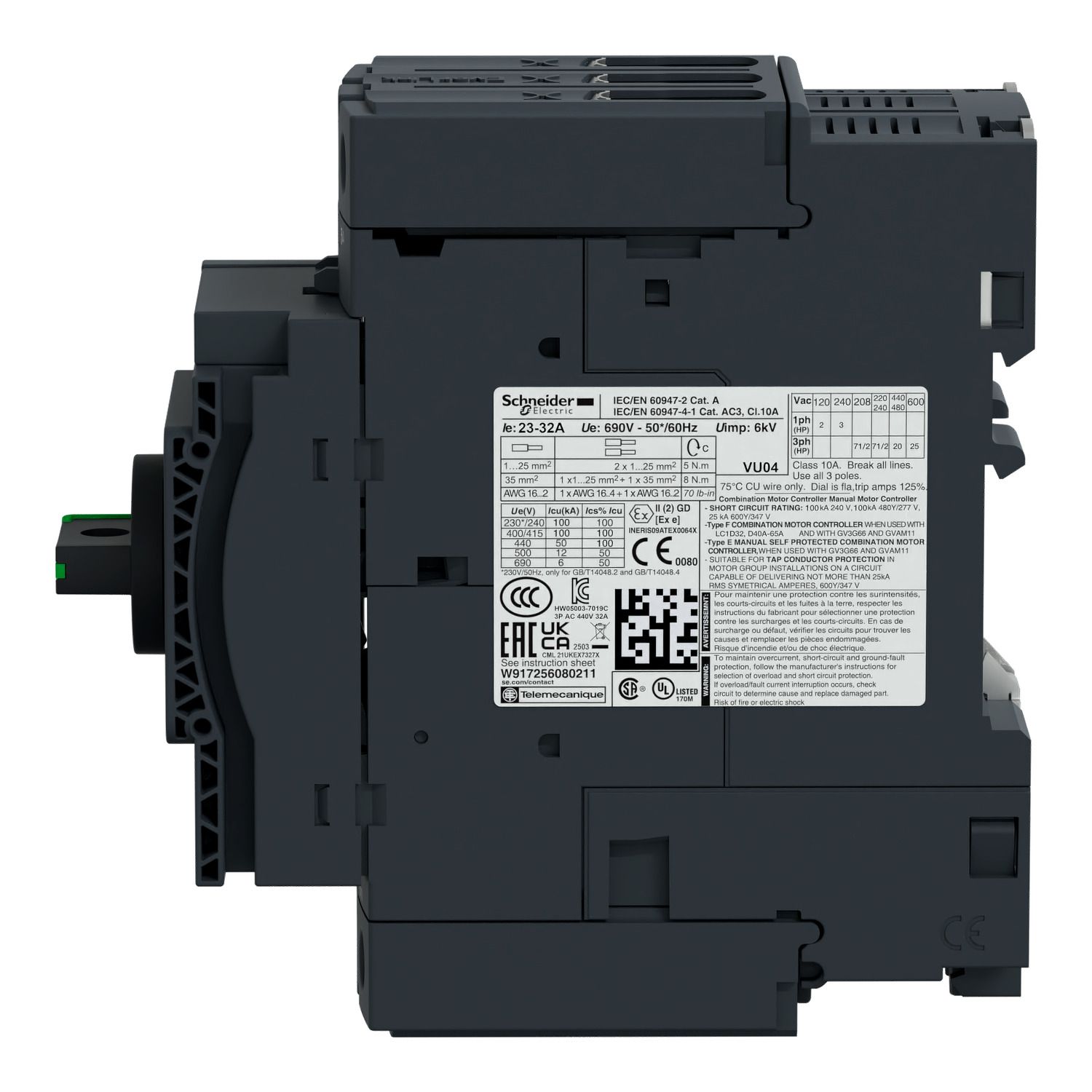 Picture of Motor circuit breaker,TeSys Deca frame 3,3P,80A,magnetic,rotary handle,EverLink terminals