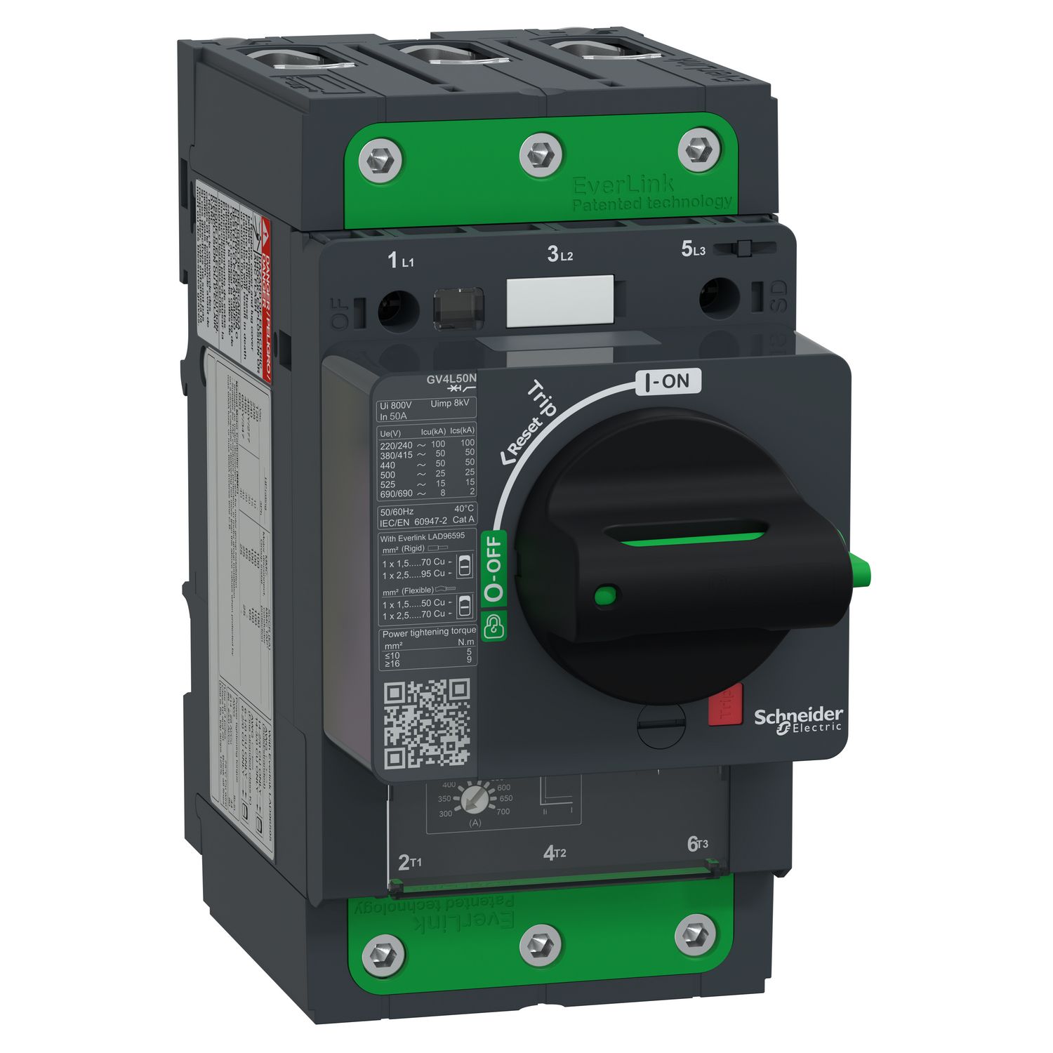 Picture of Motor circuit breaker, TeSys GV4, TeSys GV4, 3P, 50A, Icu 50kA, magnetic, EverLink terminals