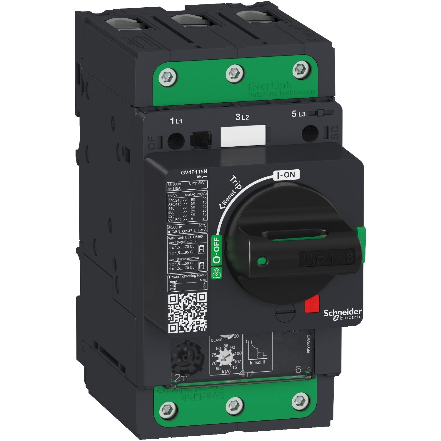 Picture of Motor circuit breaker, TeSys GV4, TeSys GV4, 3P, 25A, Icu 50kA, thermal magnetic, Everlink terminals