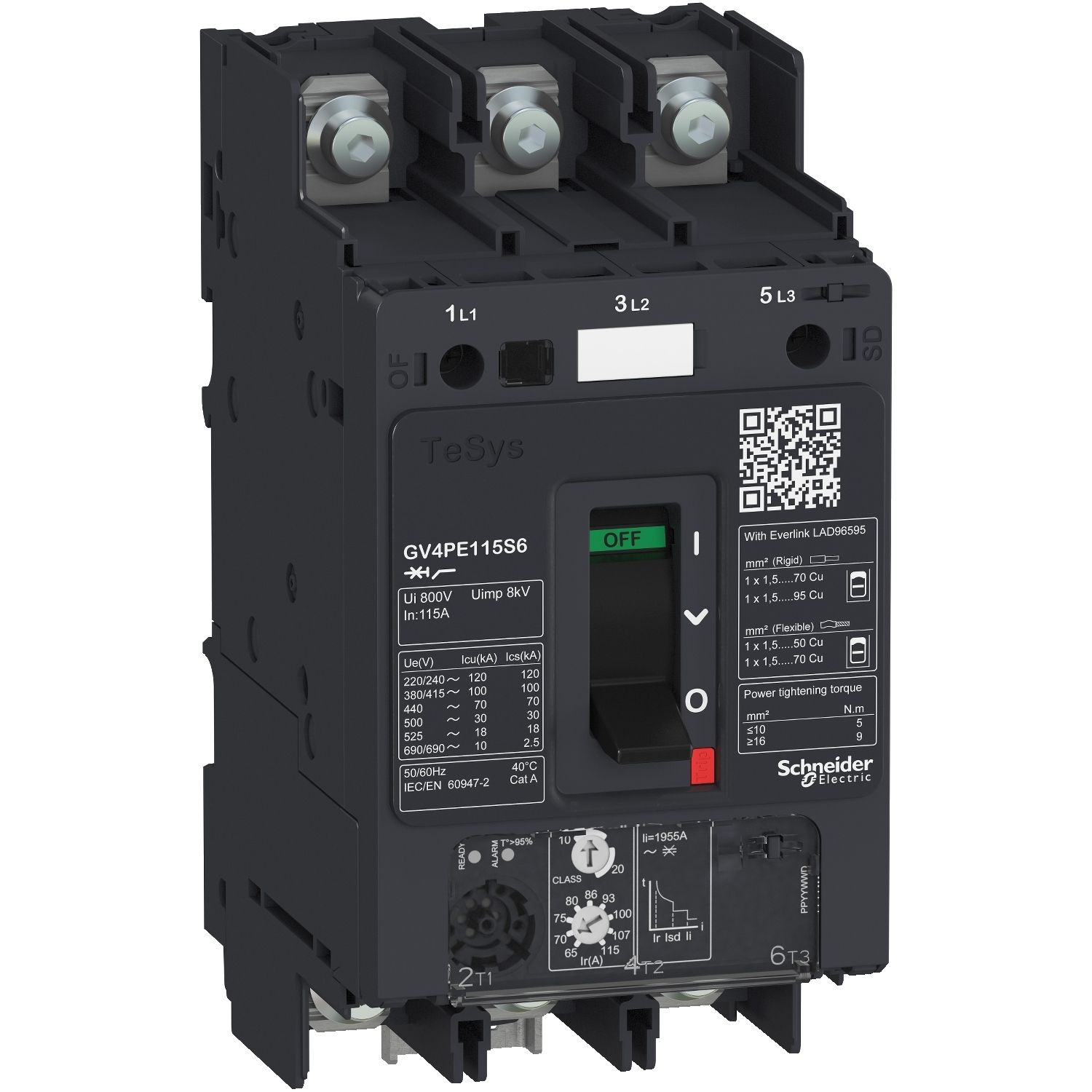 Picture of Motor circuit breaker, TeSys GV4, TeSys GV4, 3P, 3.5A, Icu 50kA, thermal magnetic, lugs terminals