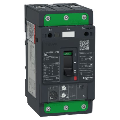 Picture of Motor circuit breaker, TeSys GV4, TeSys GV4, 3P, 115A, Icu 50kA, thermal magnetic multifunction, Everlink terminals