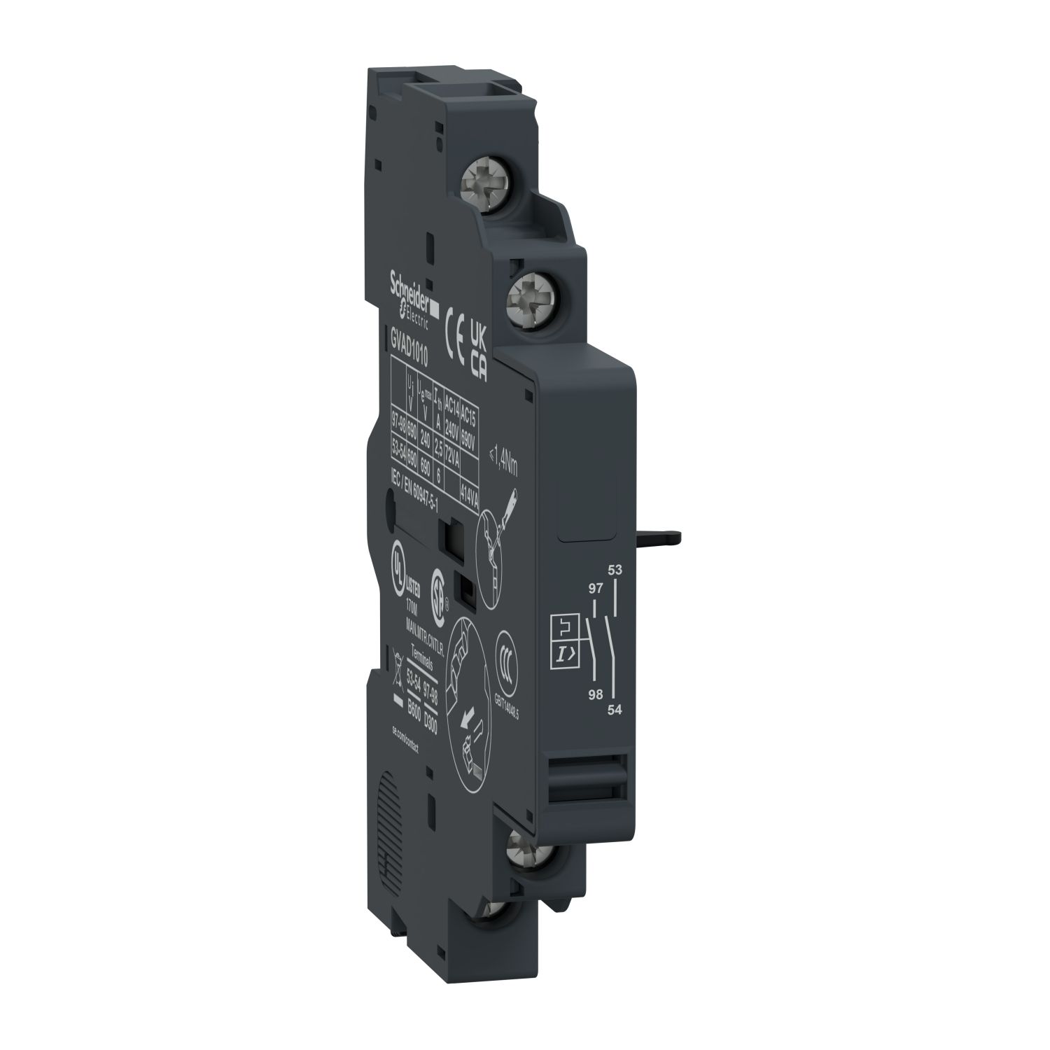 Picture of TeSys Deca, TeSys GV2, auxiliary contact, 1 NO + 1 NO (fault)