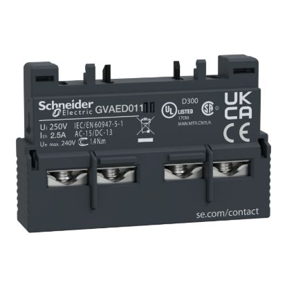 Picture of Add-on contact block,TeSys Deca Frame 2/3,1NC+1NO(fault),front,for GV2/GV3(except GV3ME)