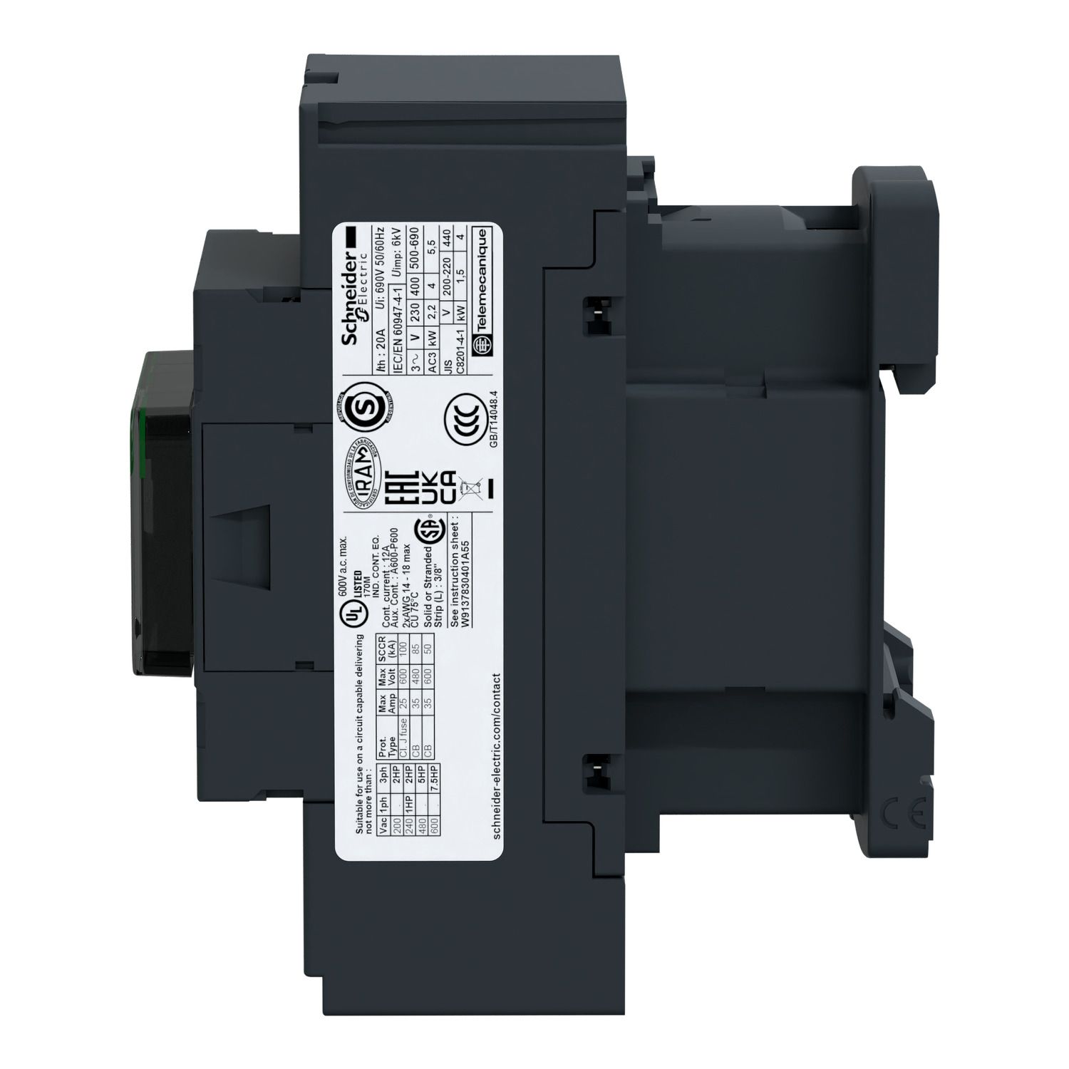 Picture of Contactor, TeSys Deca, 3P(3NO), AC-3/AC-3e, <=440V, 12A, 24V DC low consumption coil, spring terminals