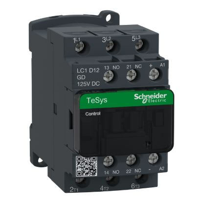 Picture of Contactor, TeSys Deca, 3P(3NO), AC-3/AC-3e, <=440V, 12A, 125V DC coil, screw clamp terminals