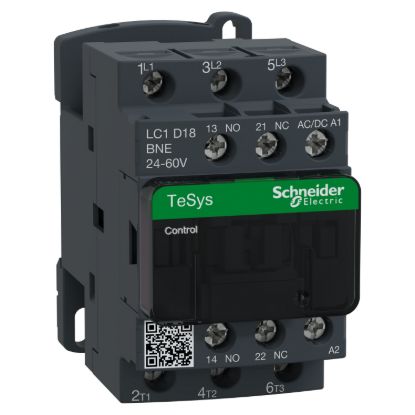 Picture of Contactor, TeSys D, TeSys Deca, 3P(3 NO), AC-3/AC-3e, 0 to 440V, 18A, 24 to 60VAC/DC coil