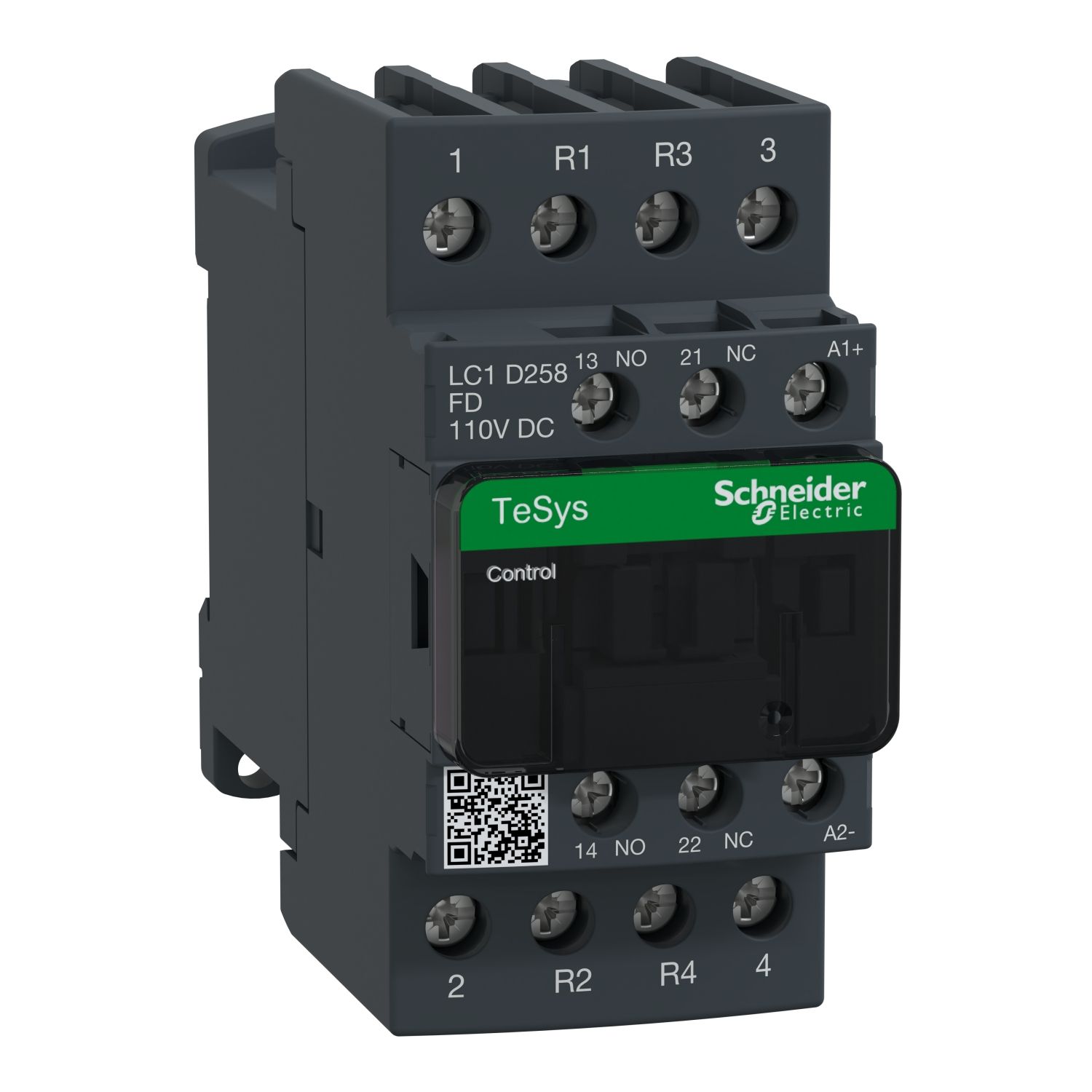 Picture of Contactor, TeSys Deca, 4P(2NO+2NC), AC-1, <=440V, 40A, 110VDC coil, screw clamp terminal