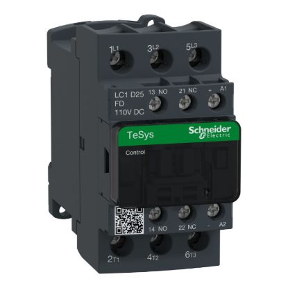 Picture of Contactor, TeSys D, 3P(3 NO), AC-3/AC-3e, 0 to 440V, 25A, 110VDC coil