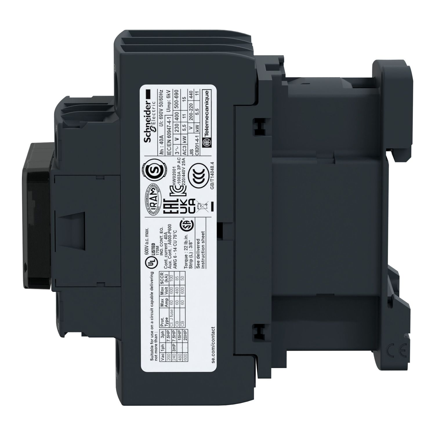 Picture of Contactor, TeSys D, 3P(3 NO), AC-3/AC-3e, 0 to 440V, 32A, 24VDC low consumption coil