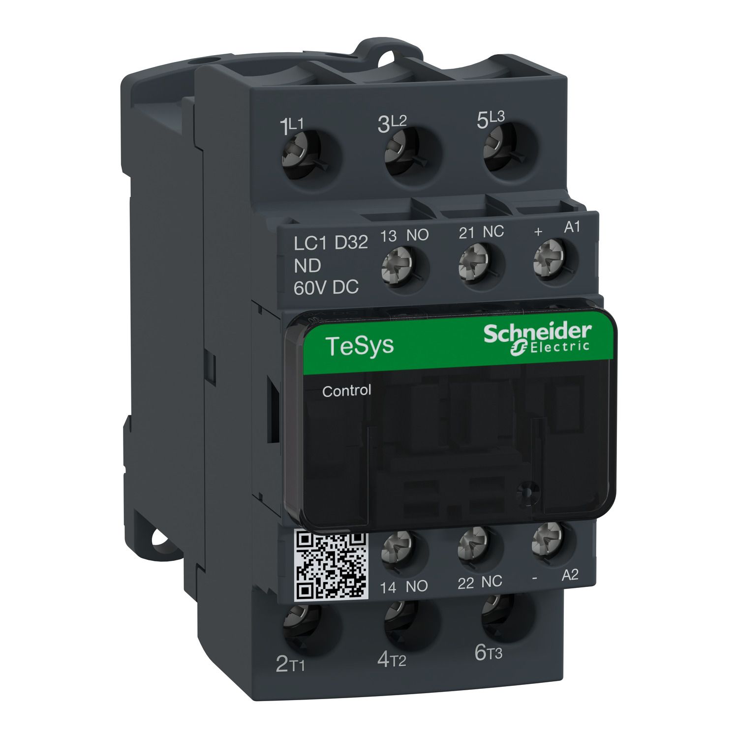 Picture of Contactor, TeSys D, TeSys Deca, 3P(3 NO), AC-3/AC-3e, 0 to 440V, 32A, 60VDC standard coil