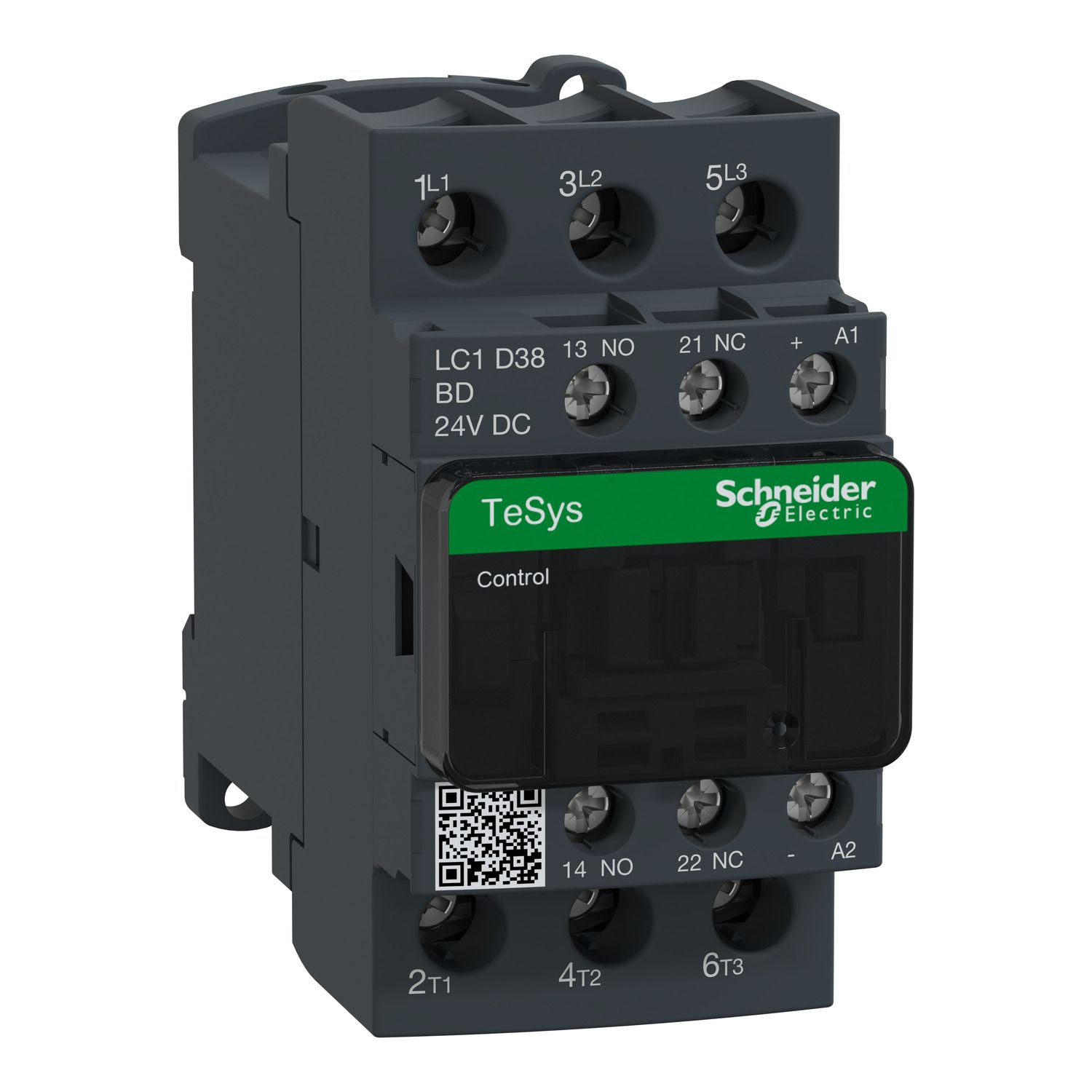 Picture of Contactor, TeSys D, TeSys Deca, 3P(3 NO), AC-3/AC-3e, 0 to 440V, 38A, 24VDC standard coil
