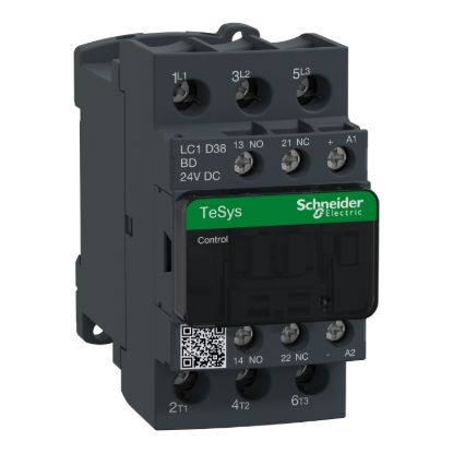 Picture of Contactor, TeSys D, TeSys Deca, 3P(3 NO), AC-3/AC-3e, 0 to 440V, 38A, 24VDC standard coil