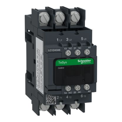 Picture of Contactor, TeSys Deca, 3P(3 NO), AC-3/AC-3e, <=400V, 40A, 208V AC 60Hz coil, lugs-ring terminals