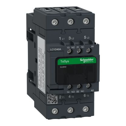 Picture of Contactor, TeSys D, TeSys Deca, 3P(3 NO), AC-3/AC-3e, 0 to 440V, 40A, 42VAC 50/60Hz coil
