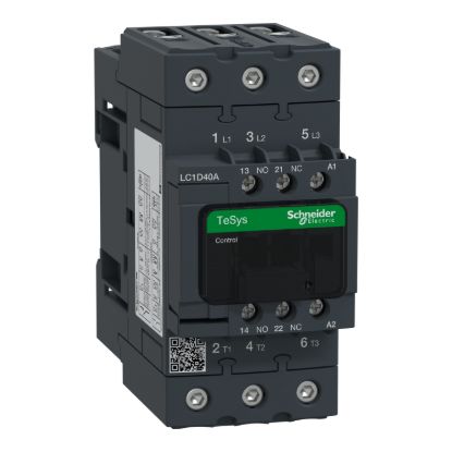 Picture of Contactor, TeSys D, TeSys Deca, 3P(3 NO), AC-3/AC-3e, 0 to 440V, 40A, 440VAC 50/60Hz coil