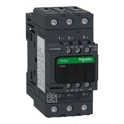 Picture of Contactor, TeSys D, TeSys Deca, 3P(3 NO), AC-3/AC-3e, 0 to 440V, 50A, 110VDC standard coil