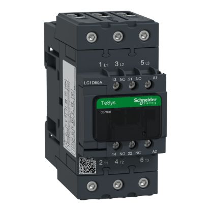 Picture of Contactor, TeSys D, TeSys Deca, 3P(3 NO), AC-3/AC-3e, 0 to 440V, 50A, 120VAC 60Hz coil