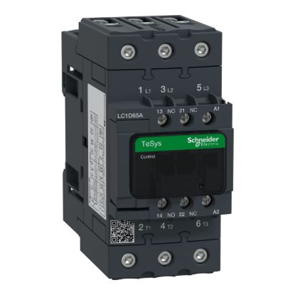 Picture of Contactor, TeSys Deca, 3P(3 NO), AC-3/AC-3e, <=400V, 65A, 208V AC 60Hz coil, screw clamp terminals