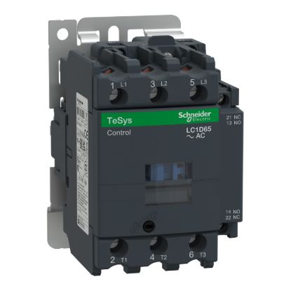 Picture of Contactor, TeSys Deca,3P(3NO),AC-3/AC-3e/<=440V 65A,110V AC 50/60Hz coil, screw clamp terminals