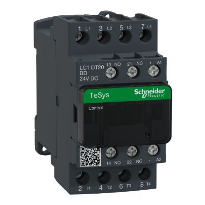 Picture of Contactor, TeSys D, TeSys Deca, 4P(4 NO), AC-1, 0 to 440V, 20A, 24VDC standard coil
