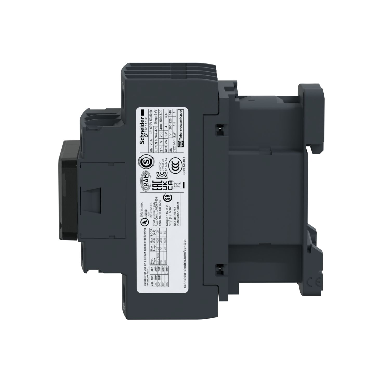 Picture of Contactor, TeSys D, TeSys Deca, 4P(4 NO), AC-1, 0 to 440V, 20A, 110VAC 50/60Hz coil