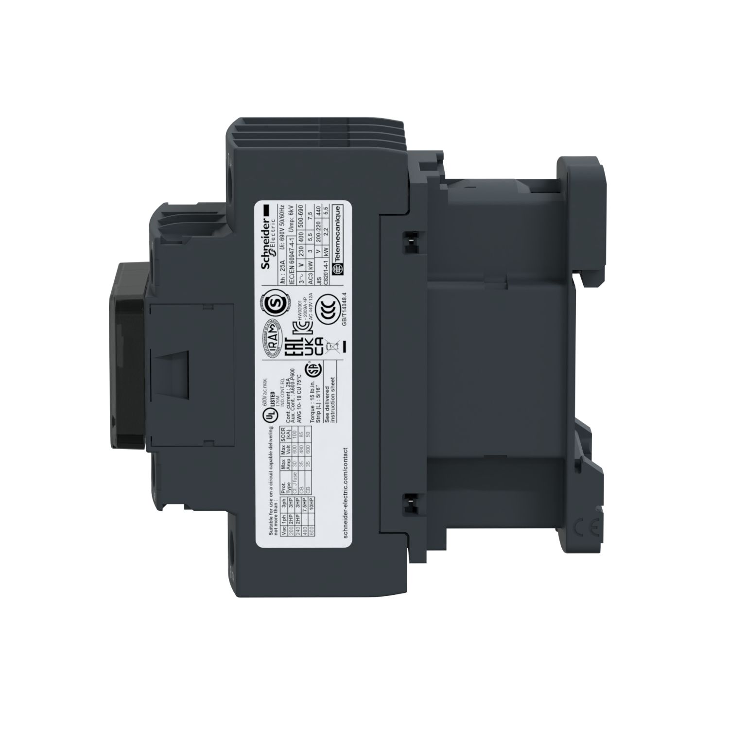 Picture of Contactor, TeSys Deca, 4P(4NO),AC-1, <=440V, 25A,125V DC standard coil, screw clamp terminal
