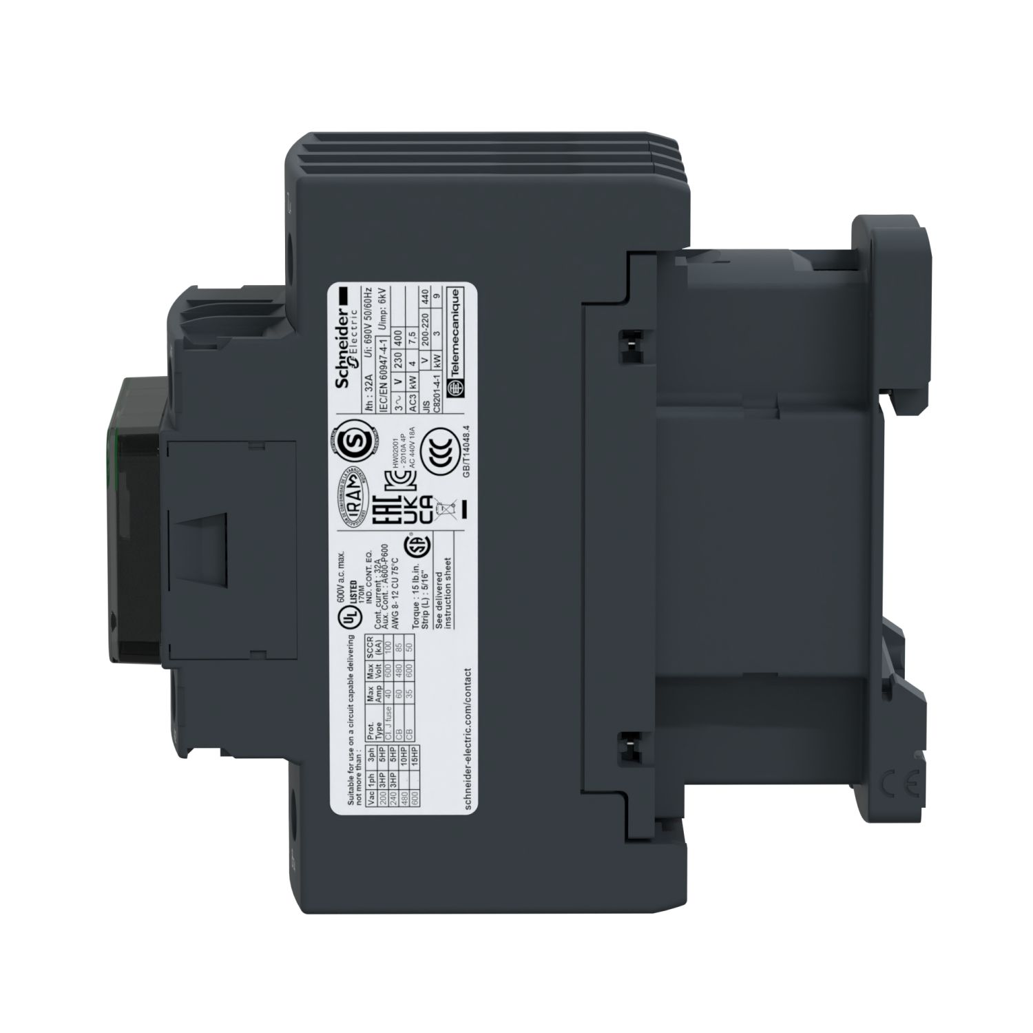 Picture of Contactor, TeSys D, TeSys Deca, 4P(4 NO), AC-1, <= 440V, 32A, 240V AC 50/60Hz coil, screw terminal