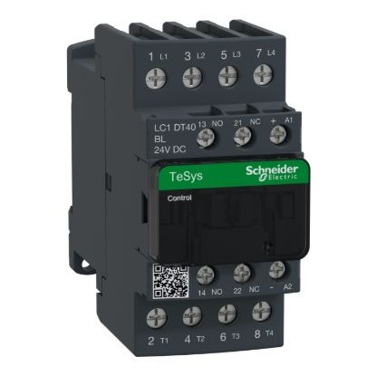 Picture of Contactor, TeSys D, TeSys Deca, 4P(4 NO), AC-1, 0 to 440V, 40A, 24VDC low cons coil