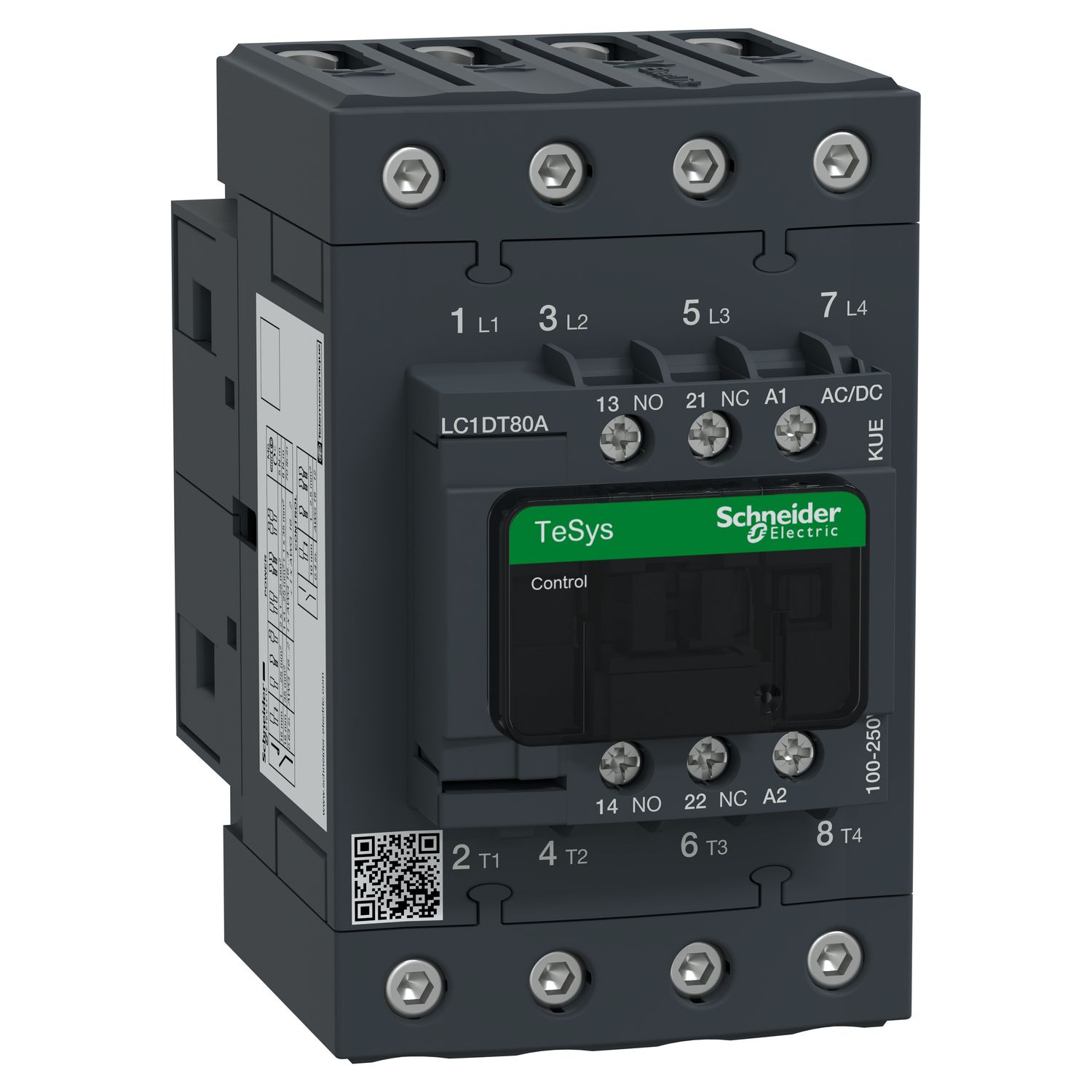 Picture of Contactor, TeSys Deca, 4P(4NO), AC-1, <=440V, 80A, 100...250V AC/DC coil, EverLink BTR screws