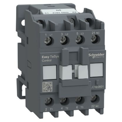 Picture of Contactor,Easy TeSys Control,LC1E,3P(3NO),AC-3,<=440V,6A,415V AC coil,50Hz,1NC auxiliary contact