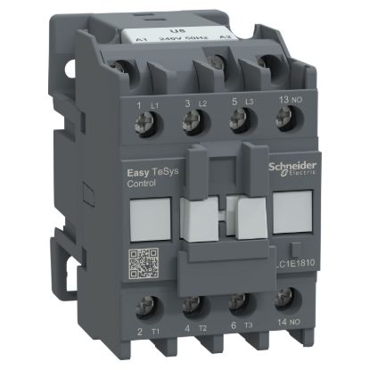 Picture of Contactor,Easy TeSys Control,LC1E,3P(3NO),AC-3,<=440V,18A,240V AC coil,50Hz,1NO auxiliary contact