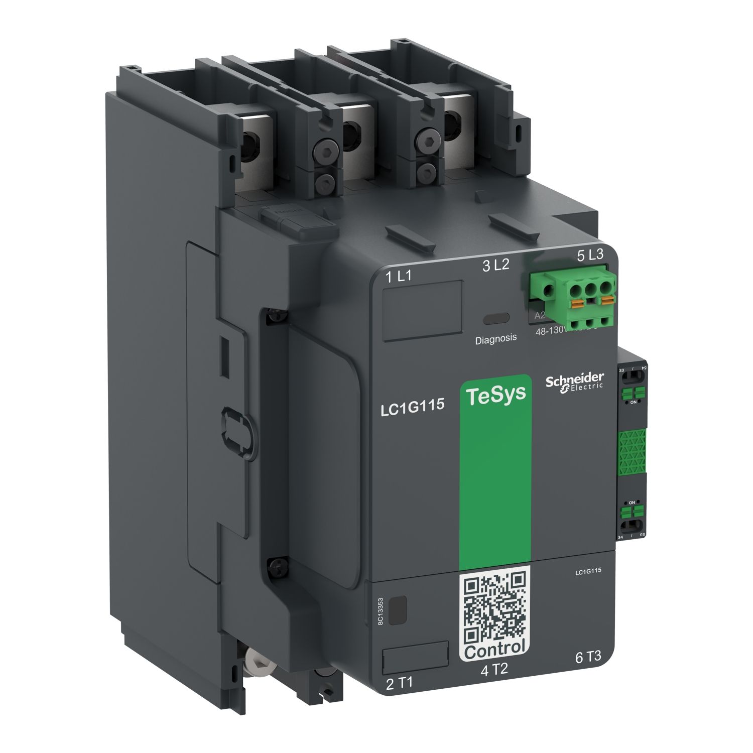Picture of High power contactor, TeSys Giga, 3 pole (3NO), AC-3 <=440V 225A, standard version, 100…250V wide band AC/DC coil
