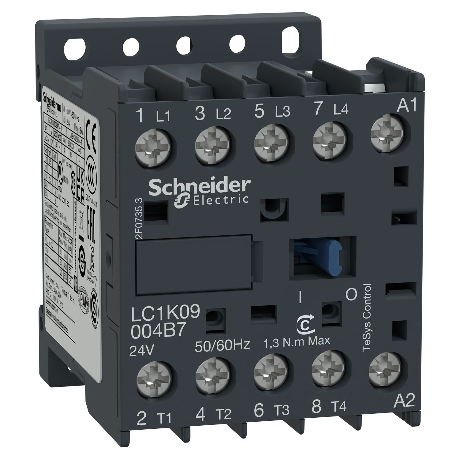 Picture of Contactor, TeSys K, 4P(4NO), AC-1, 440V 20A, 24V AC standard coil