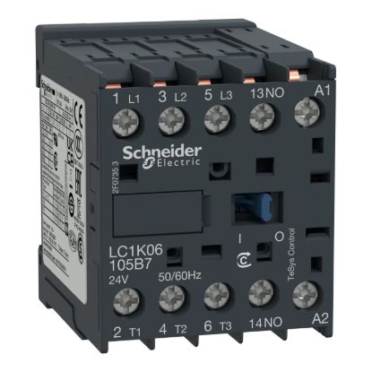 Picture of Contactor, TeSys K, 3P, AC-3/AC-3e,440V 9A, aux. 1NO, 48V AC coil,faston connectors