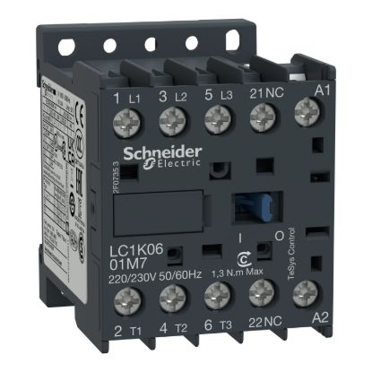 Picture of Contactor, TeSys K, 3P, AC-3/AC-3e,440V 12A, aux. 1NC, 48V AC coil, screw clamp terminals