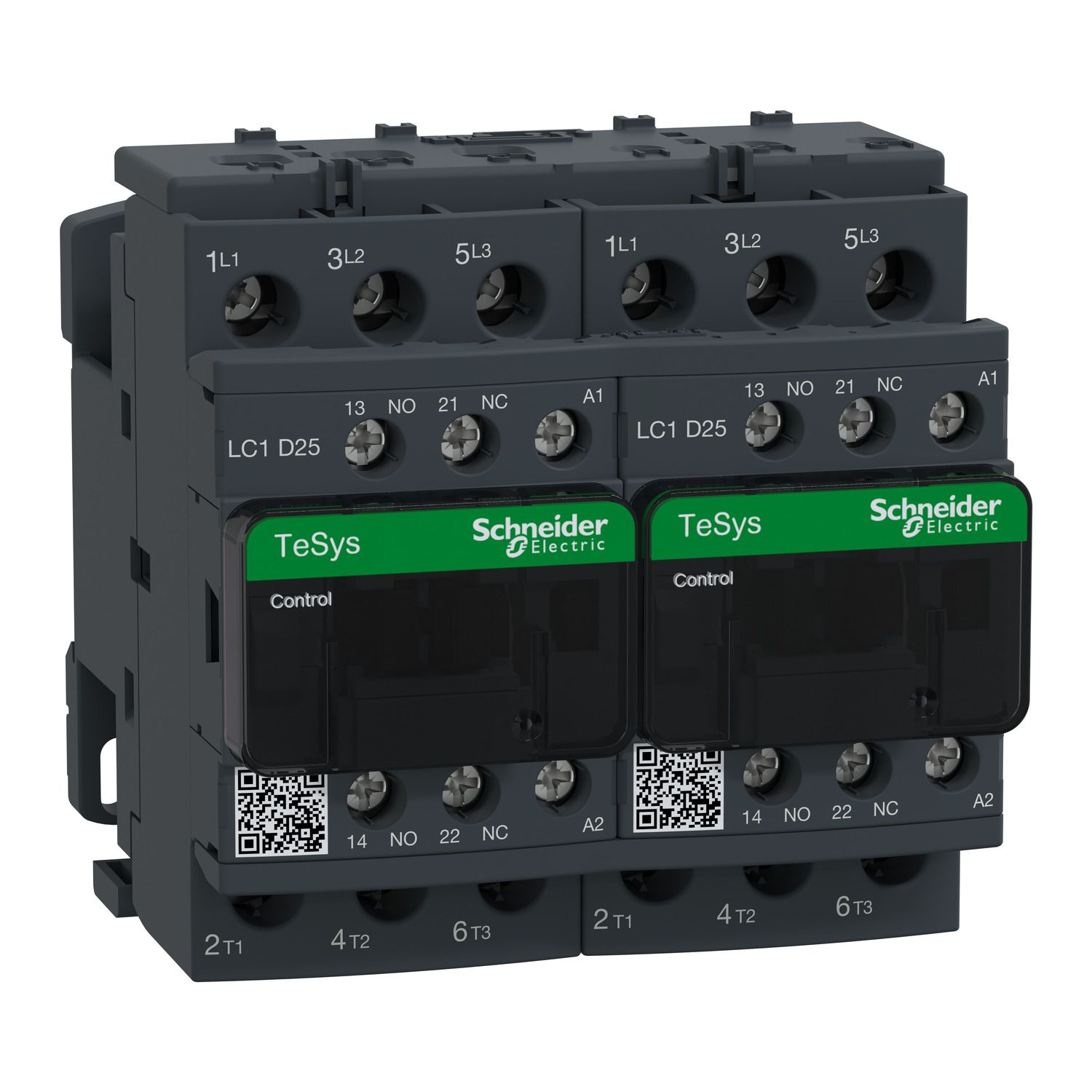 Picture of Reversing Contactor, TeSys Deca, 3P(3NO), AC-3, <=440V, 25A, 220V AC 50/60Hz coil, screw clamp terminals