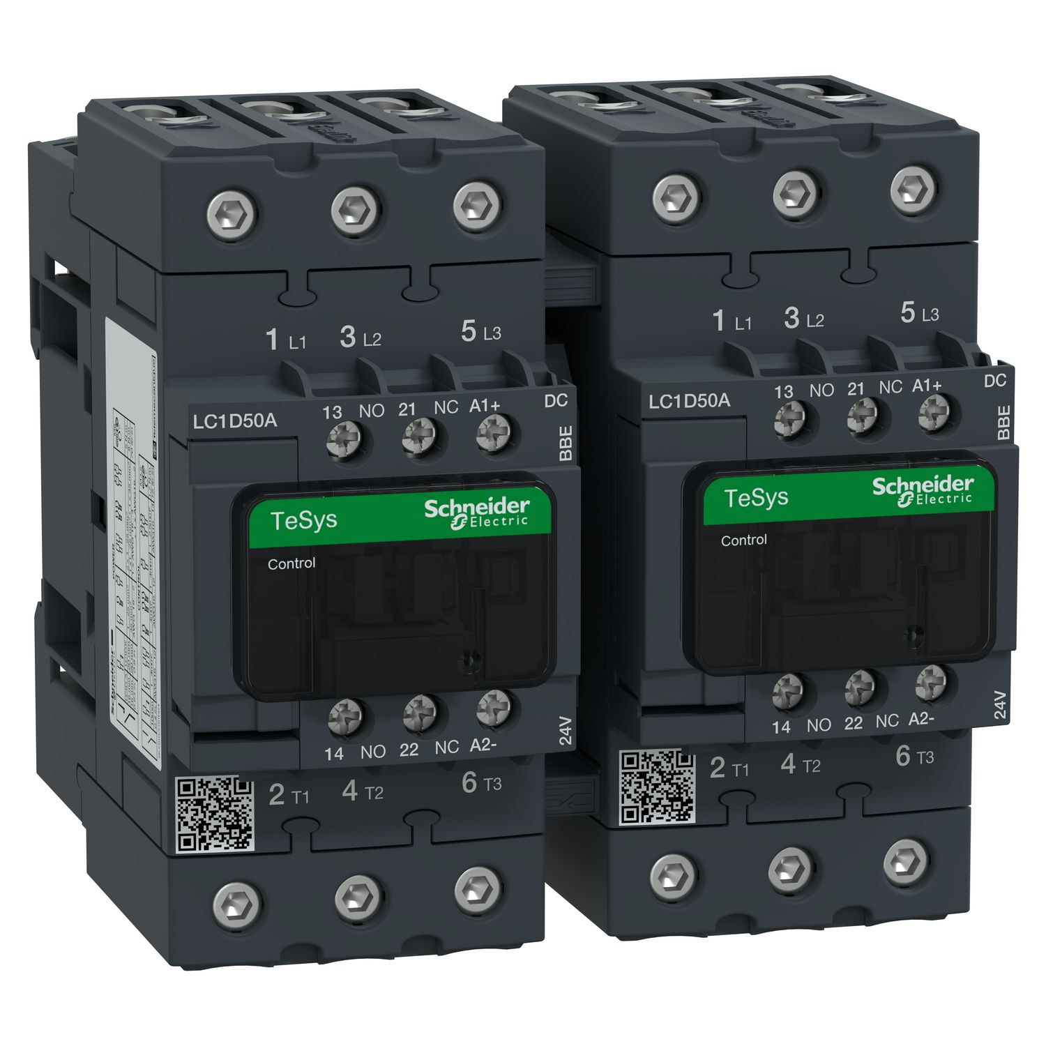 Picture of TeSys Deca reversing Contactor, TeSys D, 3P(3NO),<=440V,50 A AC-3,24V DC coil