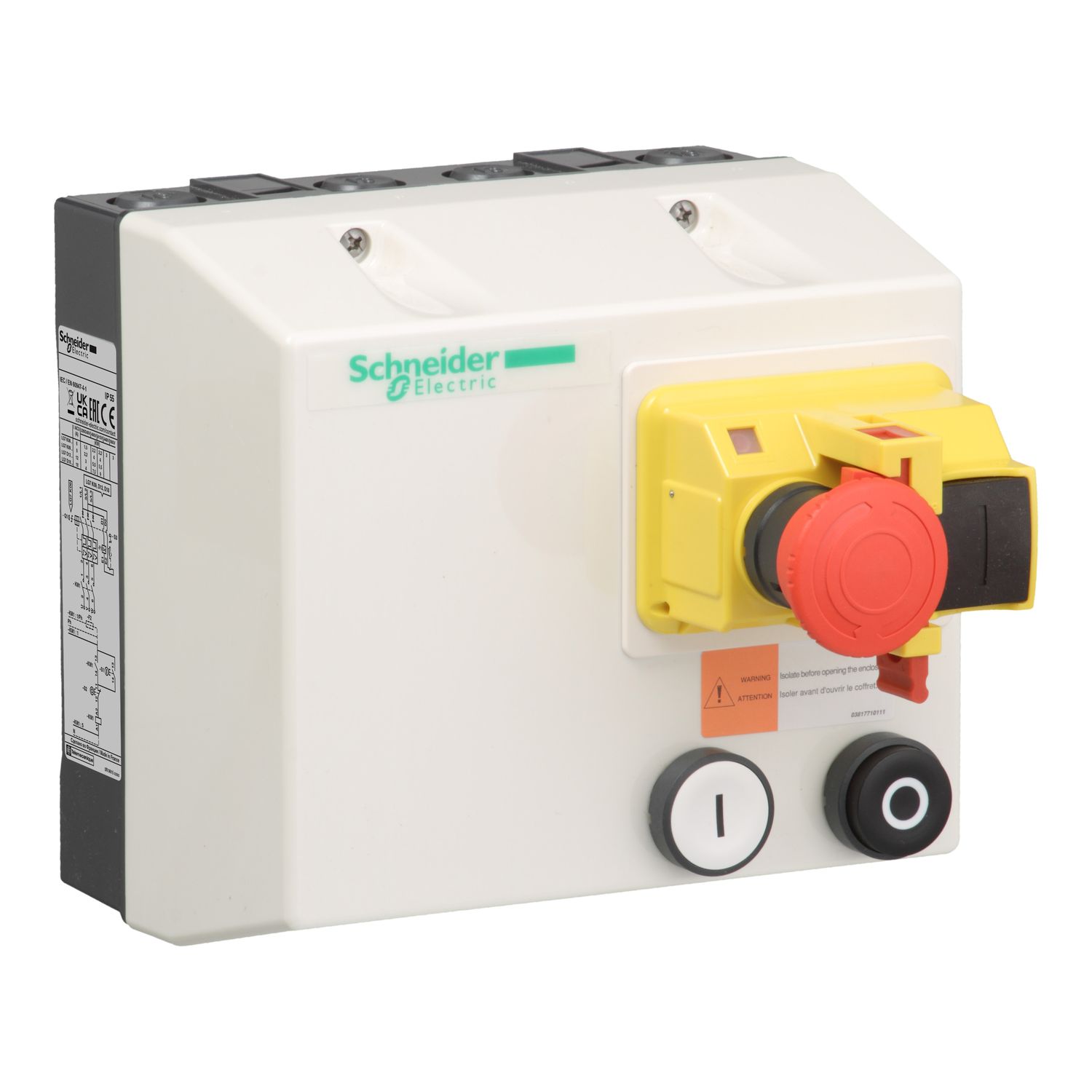 Picture of Enclosed DOL starter,TeSys LJ,2.5-4A,24V AC coil,including 1 LC1K,GV2ME,with integral transformer,2 pushbuttons